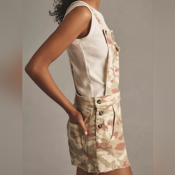 Anthropologie Pilcro Camo Overalls Romper In Pastel Green Motif NWT - Picture 6 of 12